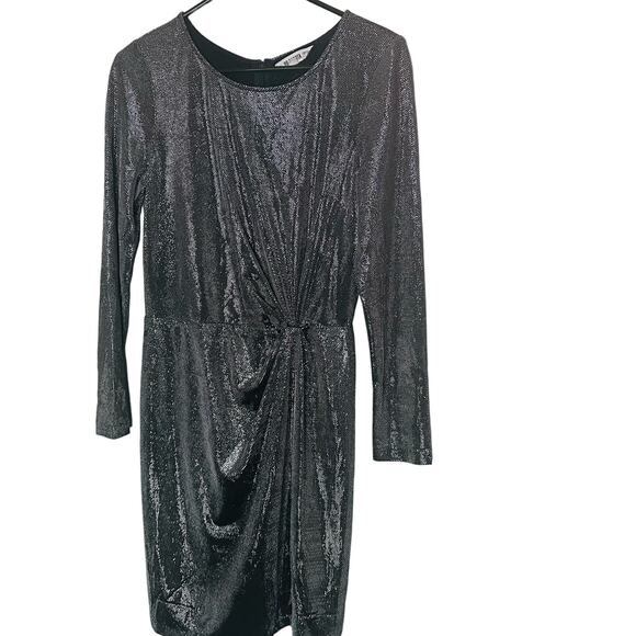 BB DAKOTA Women's Shine Silver Metallic Long Sleeves Mini Dress Size Small - Picture 5 of 16